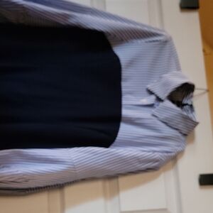 New York & Company Striped Navy and White Shirt